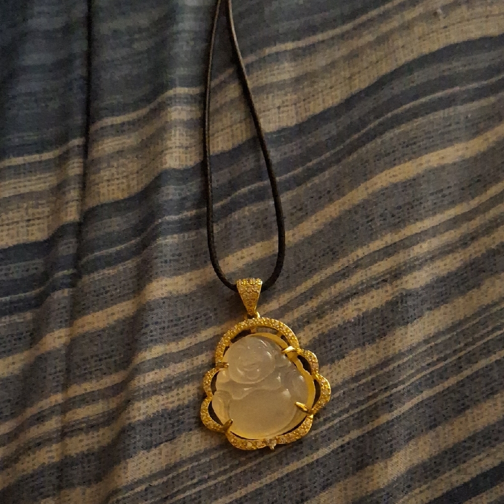 Gold and White Buddha Pendant Necklace